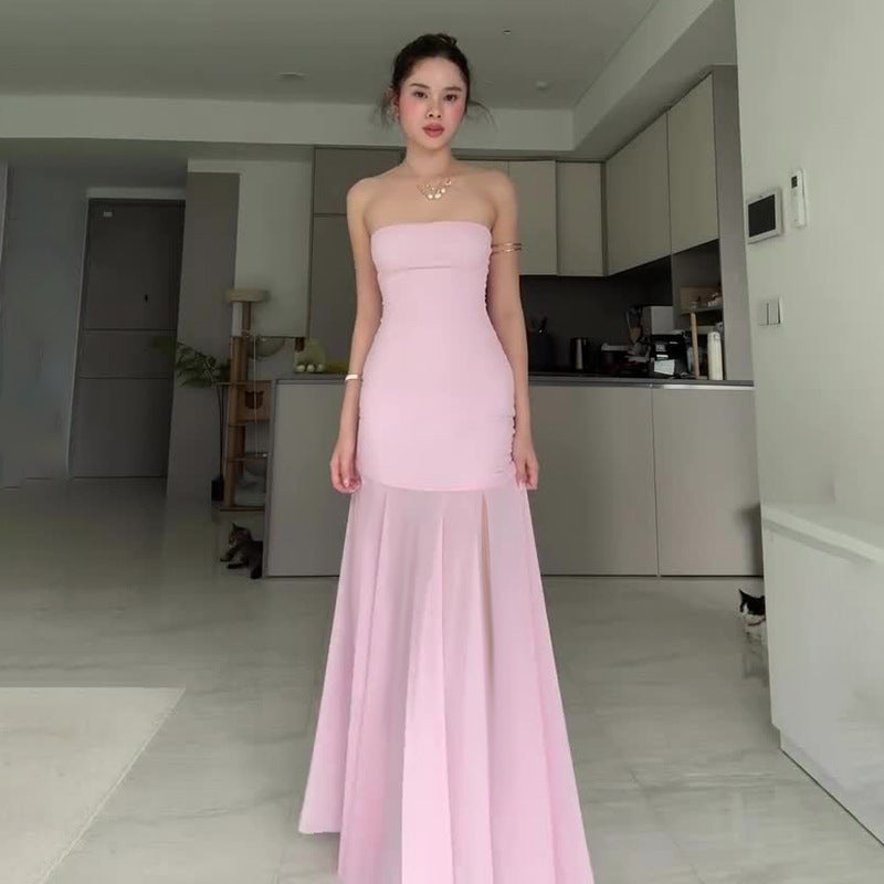 Damen Maxikleid mit elegantem Rüschensaum und figurbetontem Oberteil R&B