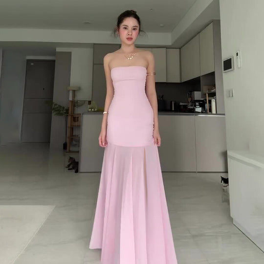 Damen Maxikleid mit elegantem Rüschensaum und figurbetontem Oberteil R&B