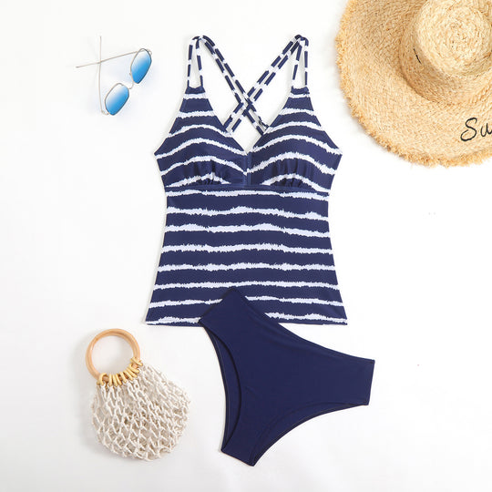 Damen Tankini mit trendiger gestreifter Oberteil-Design R&B