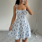 Damen Sommerliches Blümchenkleid mit verstellbaren Spaghettiträgern R&B