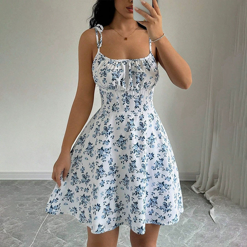 Damen Sommerliches Blümchenkleid mit verstellbaren Spaghettiträgern R&B