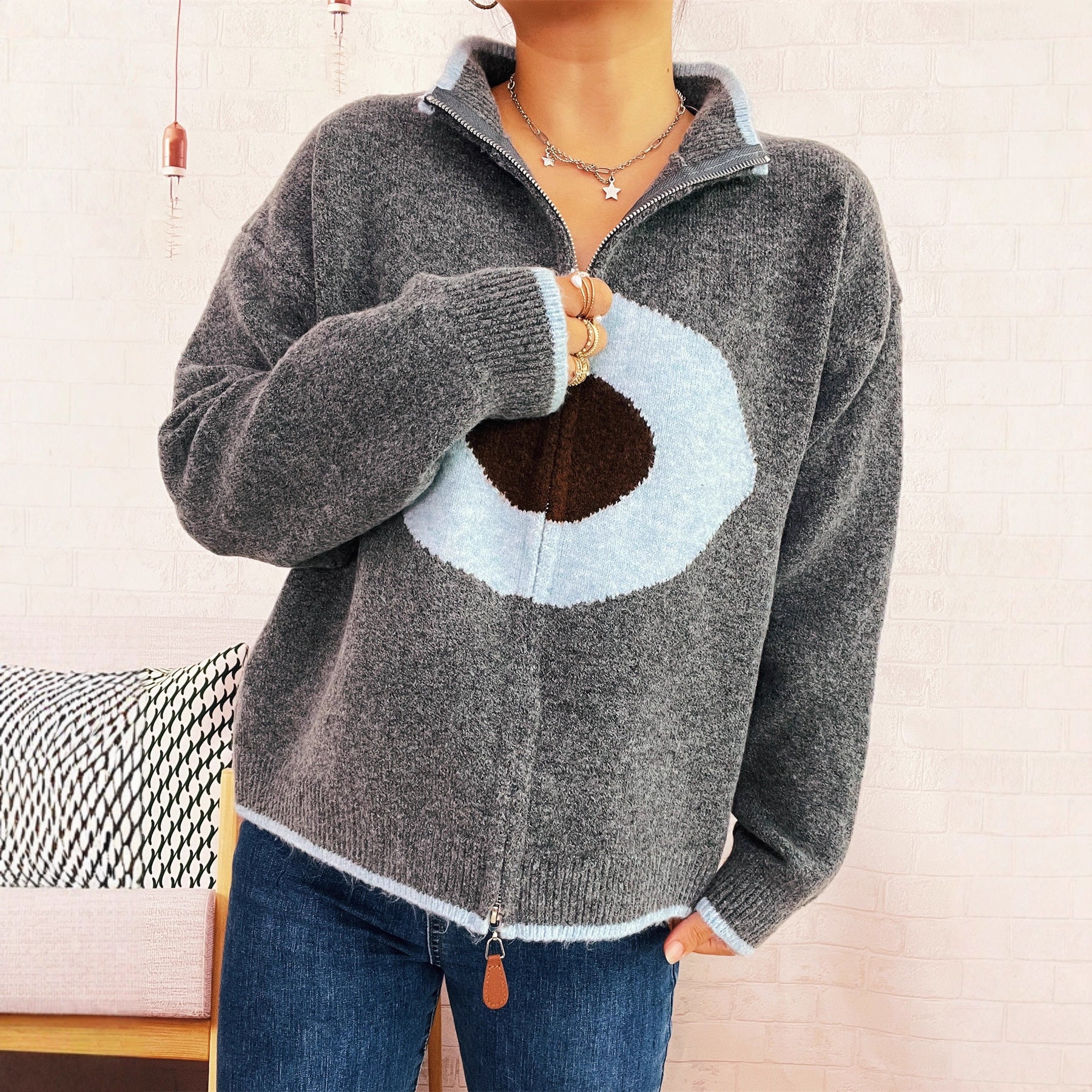 Damen kuscheliger Pullover mit auffälligem Design R&B