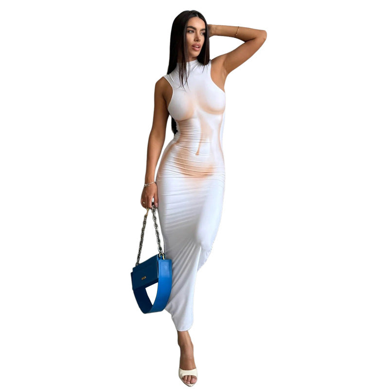 Damen Transparente Maxi-Robe mit hochgeschlossenem Kragen und figurbetontem Schnitt R&B