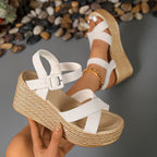 Damen Stylische Plateau-Sandalen mit Knöchelriemen R&B