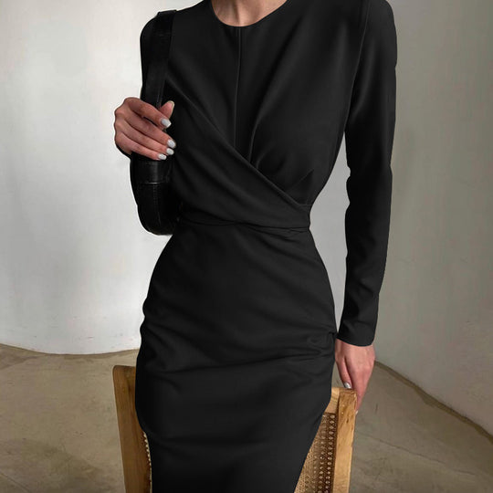 Damen Elegantes Wickelkleid mit langem Arm und fließendem Schnitt R&B