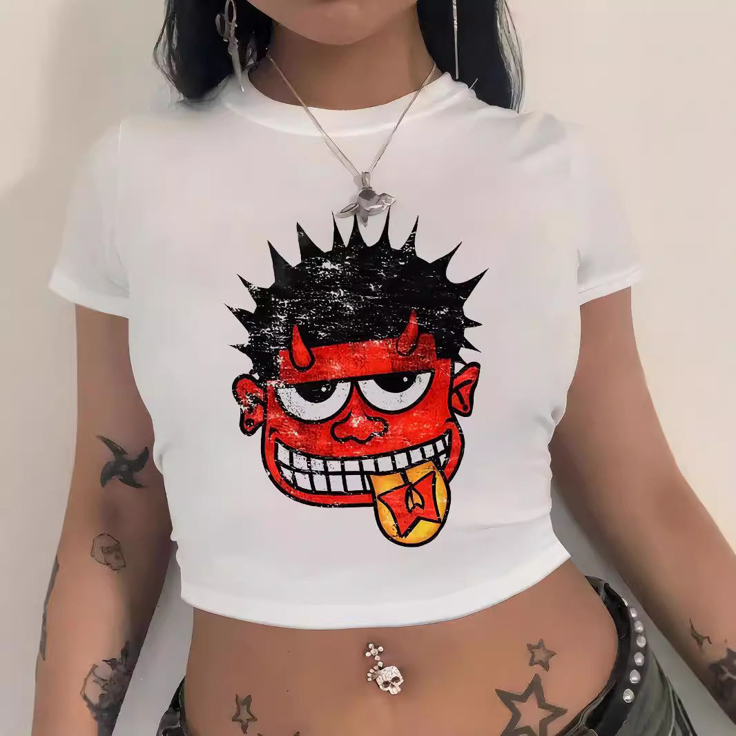 Damen Crop-T-Shirt mit kreativem Nostalgie-Druck und lässigem Schnitt R&B