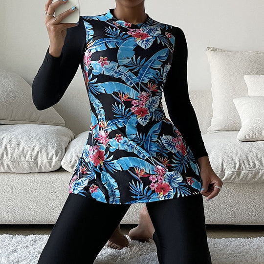 Damen Modischer UV-Schutz-Schwimmanzug mit floralem Muster R&B