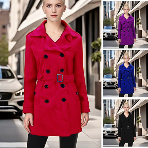 Damen Eleganter Trenchcoat mit Gürtel und kontrastierenden Knöpfen R&B