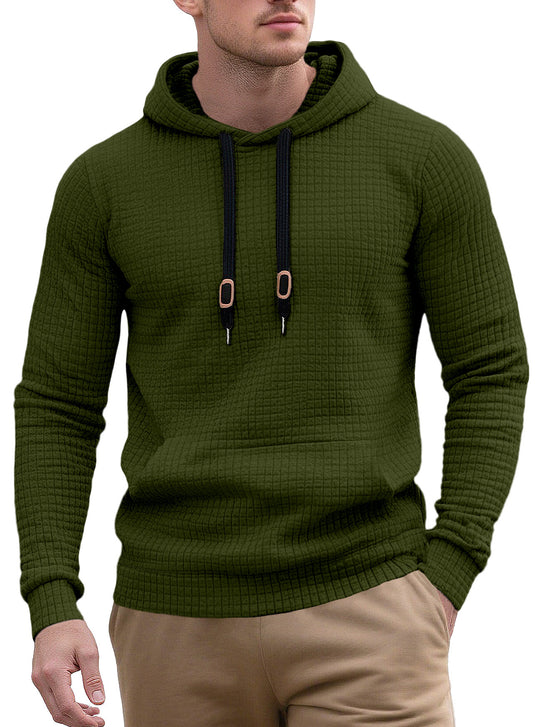Herren nan schmal geschnittener Stepp-Kapuzenpullover mit feiner Quadratstruktur, Kordelzug und geripptem Saum R&B