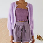 Damen Flauschiger Cardigan mit Perlknöpfen und lässigem Schnitt