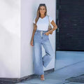 Damen Weite High-Waist Jeans mit elastischem Bund