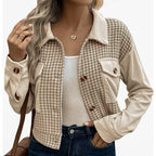 Damen gestreifte Cordjacke im modernen Houndstooth-Design R&B