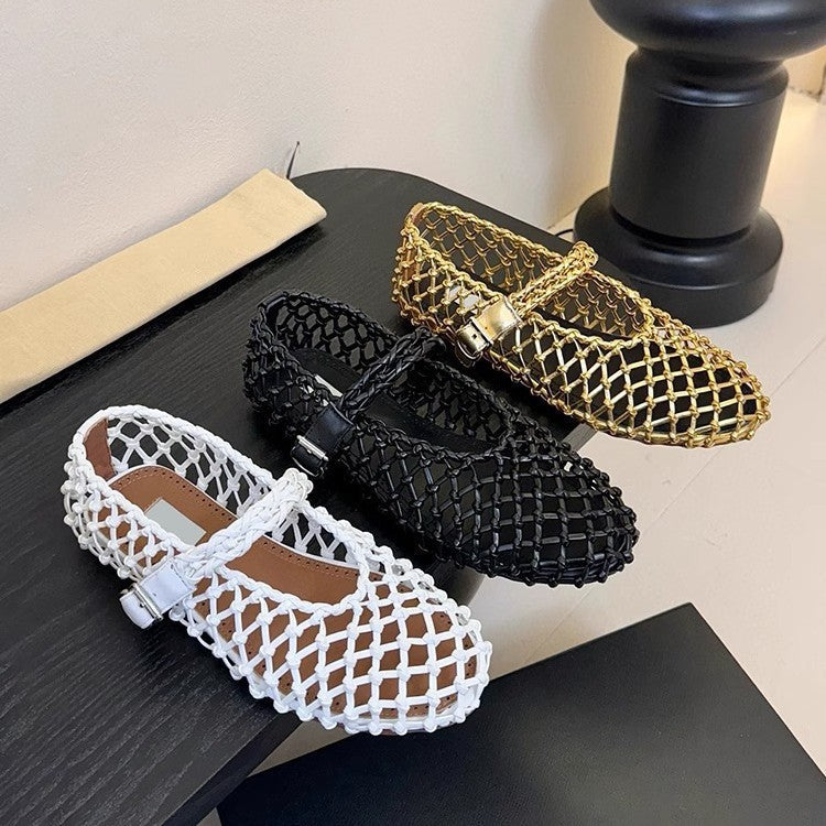 Damen Netz-Ballerinas mit verstellbarem Riemen und modischem Design