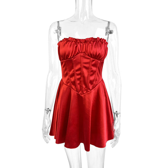 Damen trägerloses Minikleid mit Raffungen und figurschmeichelndem Schnitt R&B
