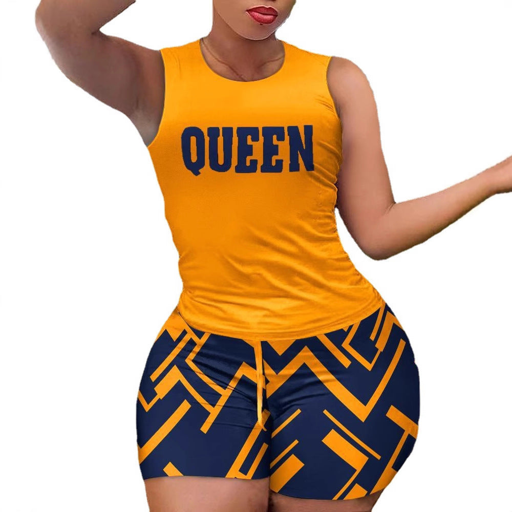 Damen Sportliches Set mit ärmellosem Oberteil und farbenfrohen Shorts R&B