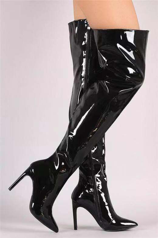 Damen Overknee Stiefel mit glänzender Oberfläche und elegantem Stiletto-Heel R&B