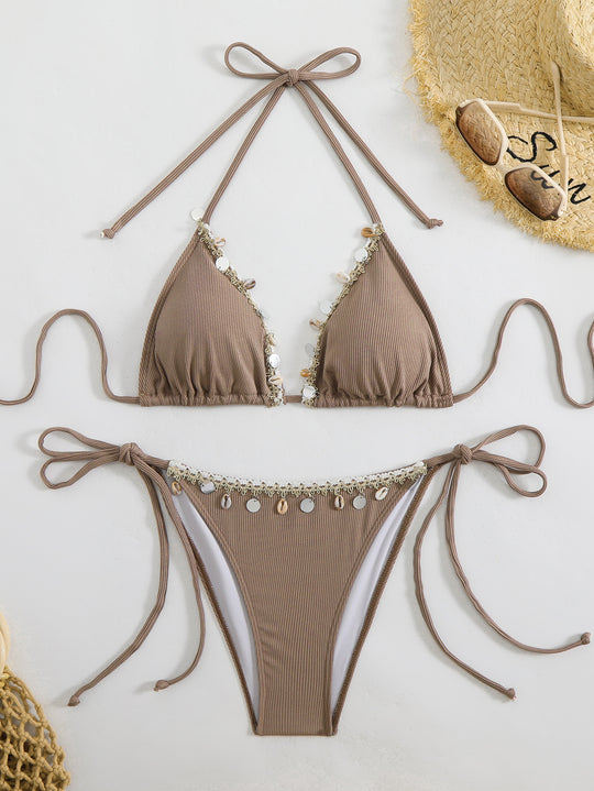 Damen Bunt geschmückter Triangel-Bikini R&B