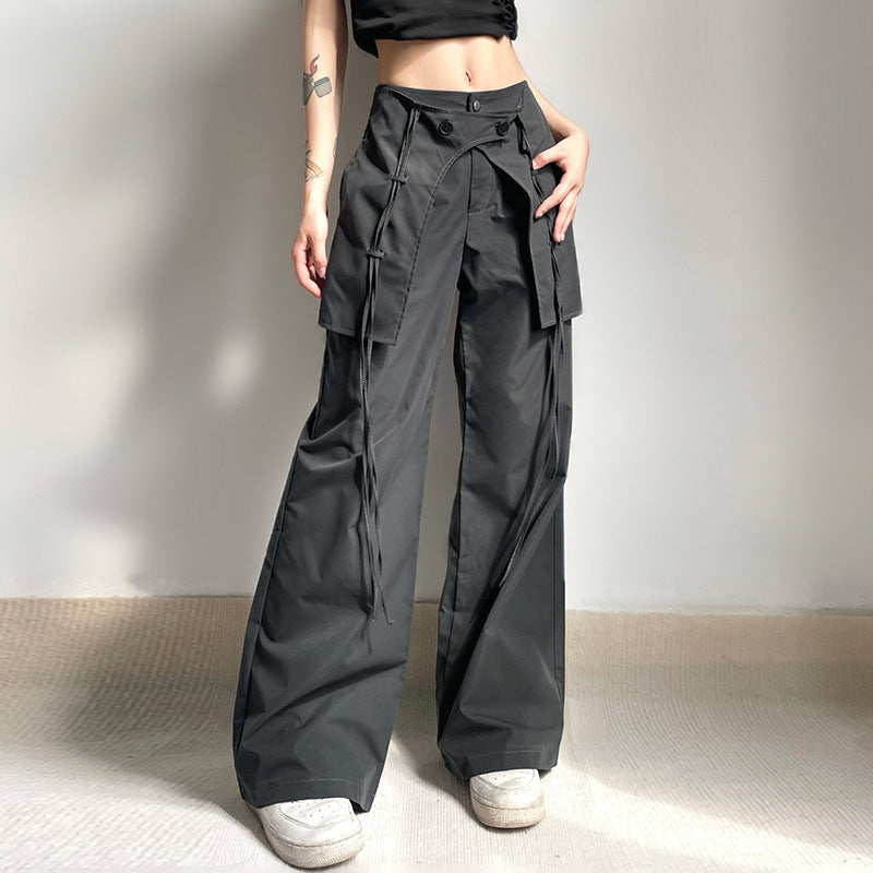 Damen stylische Utility-Hose mit weitem Schnitt und verstellbaren Binde-Details R&B