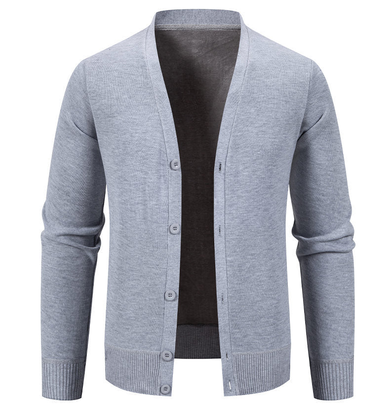 Herren kuschelige Strickjacke mit V-Ausschnitt und Knopfleiste R&B