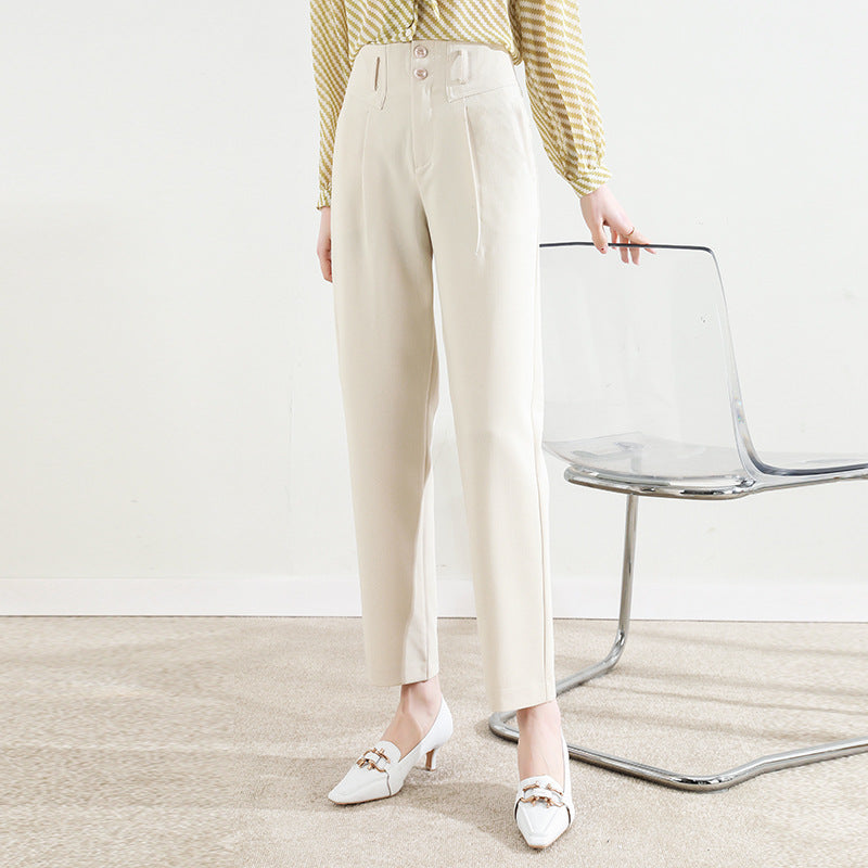 Damen Bundfalten Stoffhose mit schmalem Bein