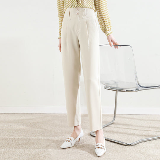Damen Bundfalten Stoffhose mit schmalem Bein