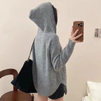 Damen lässiger Strickpullover mit hochgezogenem Kragen und Reißverschluss R&B