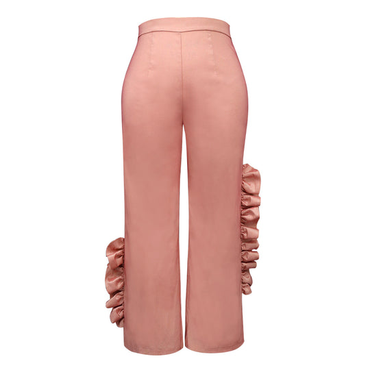 Damen elegante Palazzo-Hose mit voluminösen Rüschendetails R&B