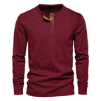 Herren lässiges Langarm-Henley-Shirt mit strukturiertem Rippdesign und modischen Knopfdetails R&B