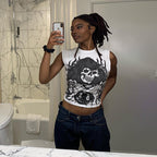 Damen ärmelloses Grafik-T-Shirt mit kreativer Tierillustration R&B