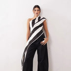 Damen asymmetrisches Wickeloberteil mit Streifenmuster R&B