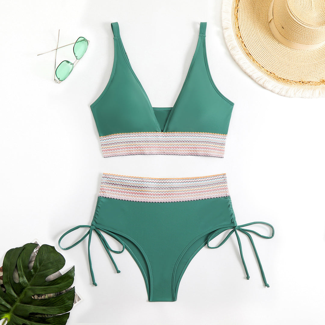 Damen Hochgeschnittener Bikini mit verstellbaren Bindebändern R&B