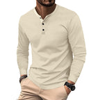 Herren Langarm-Henley-Shirt mit strukturiertem Design und dekorativen Knöpfen R&B