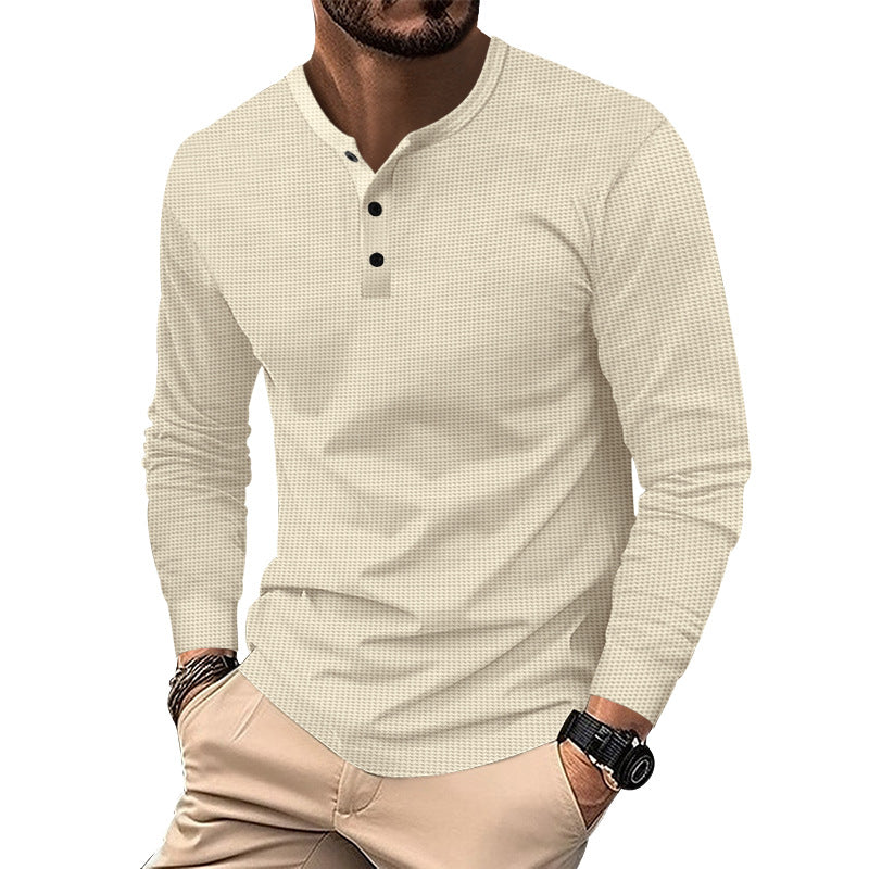 Herren Langarm-Henley-Shirt mit strukturiertem Design und dekorativen Knöpfen R&B