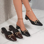Damen elegante Mules mit Krokoprägung und dekorativen Schnallen R&B