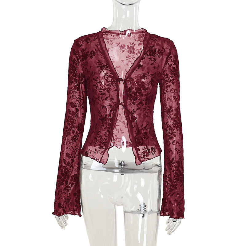 Damen Transparente Spitzenjacke mit floralen Mustern R&B