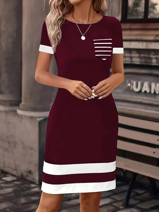 Damen Freizeitkleid mit modischem Streifendesign und praktischer Brusttasche R&B