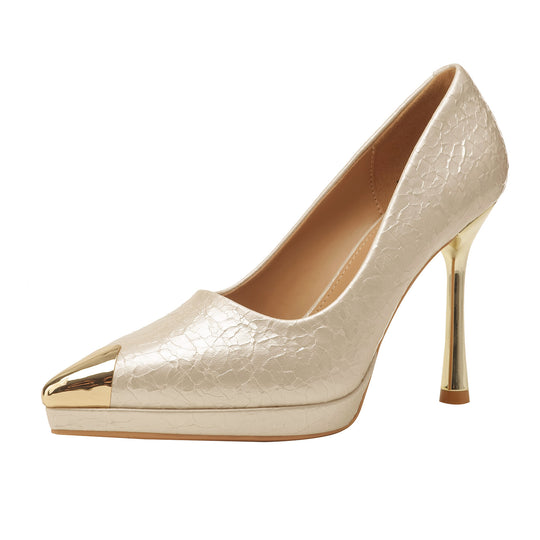 Damen elegante High Heels mit glamourösem Metall-Spitzen-Design R&B