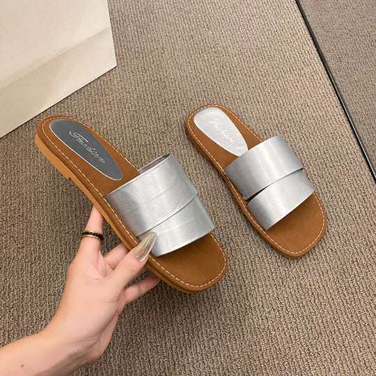 Damen modische Slide-Pantoletten mit breitem Riemen und weichem Fußbett R&B