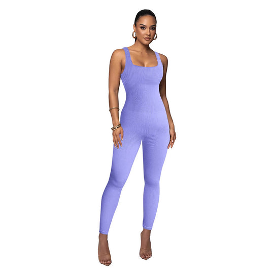 Damen Figurbetonter Strick-Jumpsuit mit Quadrat-Ausschnitt R&B