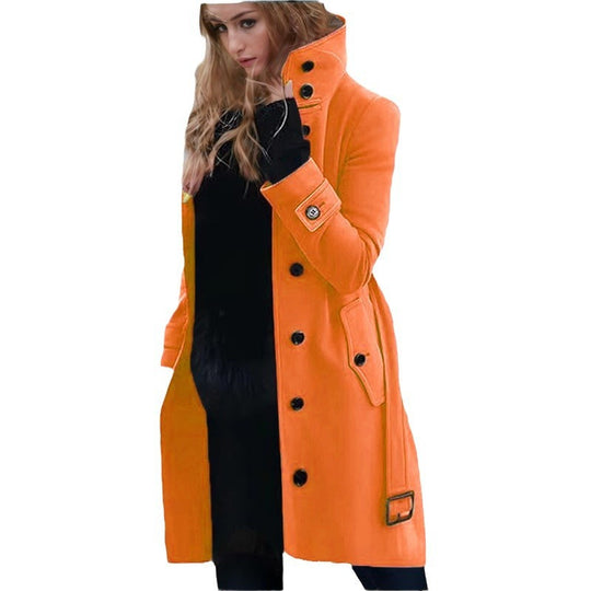 Damen eleganter Trenchcoat mit hohem Kragen und doppelter Knopfleiste R&B