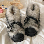 Damen flauschige Winterboots mit wärmendem Kunstfellkragen und rutschfester Sohle R&B