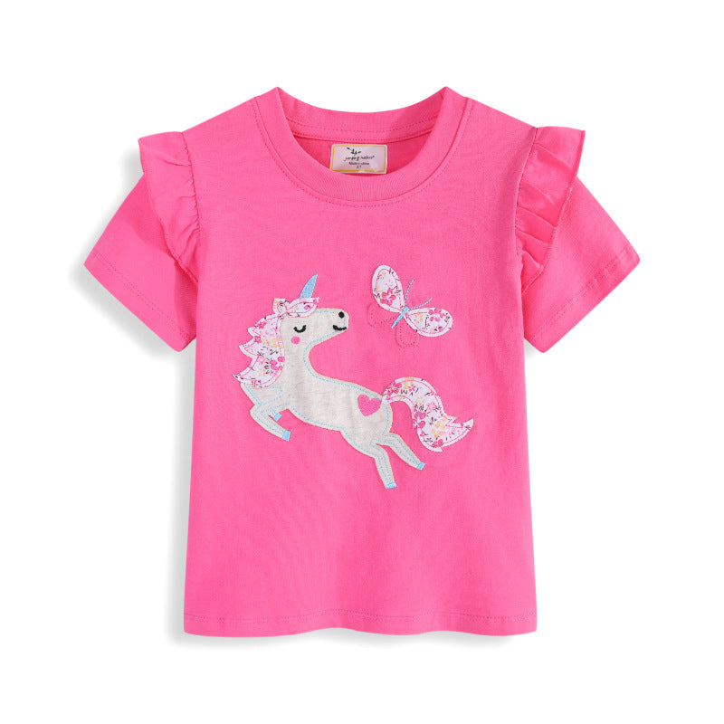 Mädchen T-Shirt mit kreativen Rüschendetails und bezauberndem Einhorn-Motiv R&B