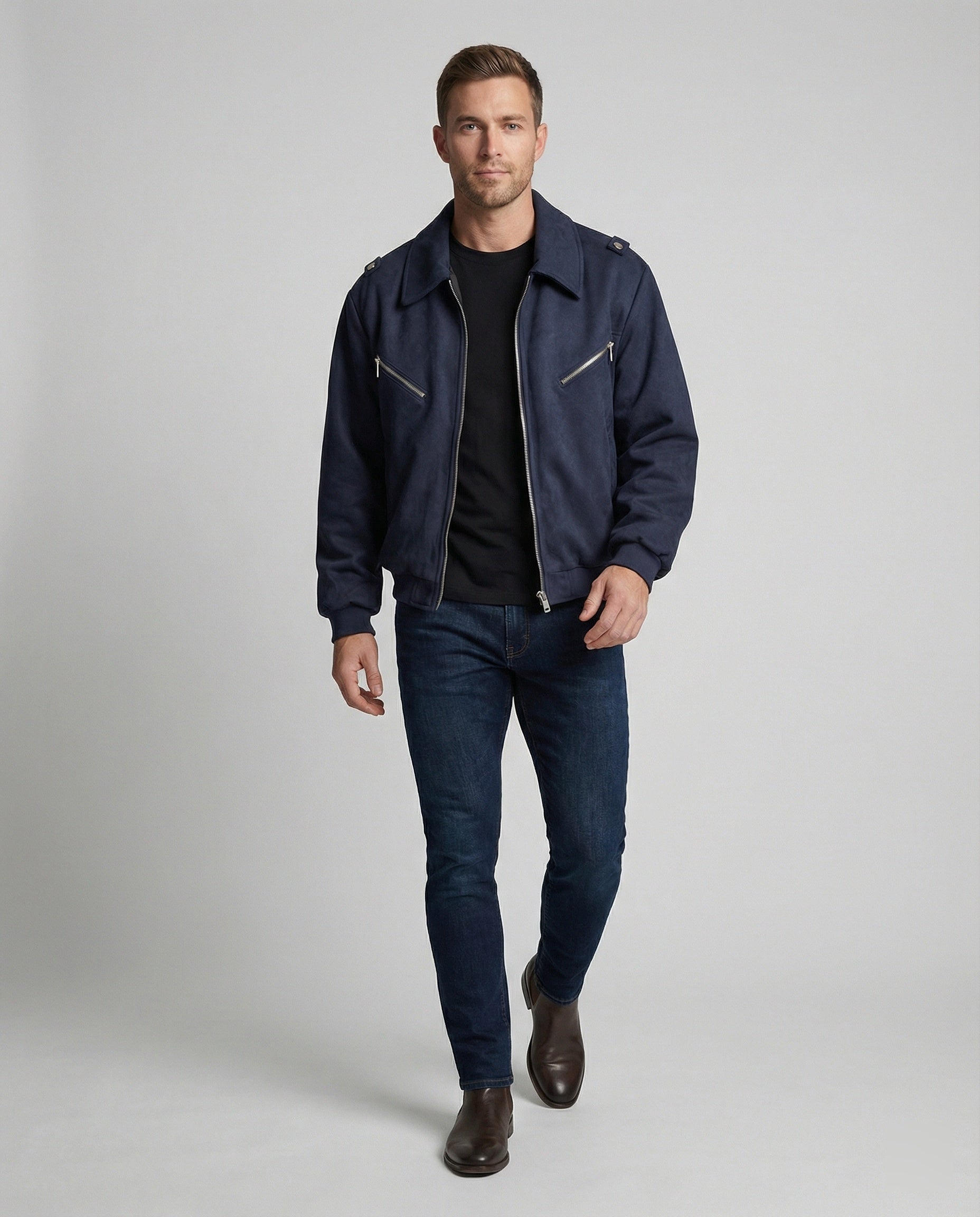 Lockere Multifunktionsjacke mit Doppel-Reißverschluss im American-Style