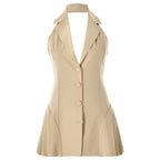 Damen Modisches Blazer-Kleid mit tiefem V-Ausschnitt und seitlichen Taschen R&B