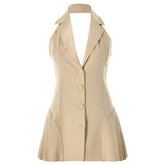 Damen Modisches Blazer-Kleid mit tiefem V-Ausschnitt und seitlichen Taschen R&B