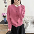 Damen Strickjacke mit Knopfdetails und dekorativem Kragen