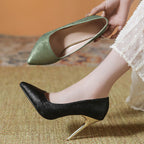 Damen elegante Pumps mit glänzendem Goldabsatz R&B
