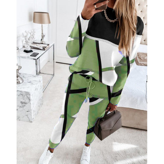 Damen trendy Sweatanzug mit grafischem Muster R&B