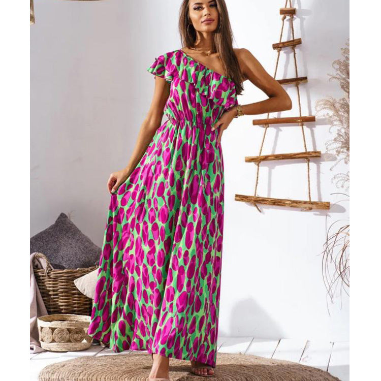 Damen Maxikleid mit asymmetrischem Träger und raffinierter Rüsche R&B