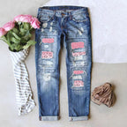 Damen Ripped Jeans mit modischen Patches und lässigem Schnitt R&B